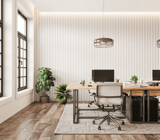 Modern office with wooden flooring