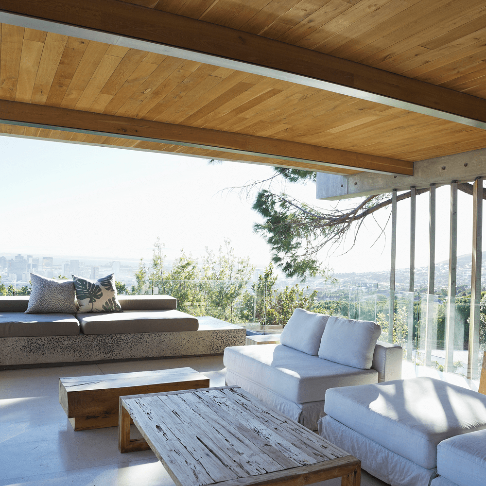 Sunny patio with city view